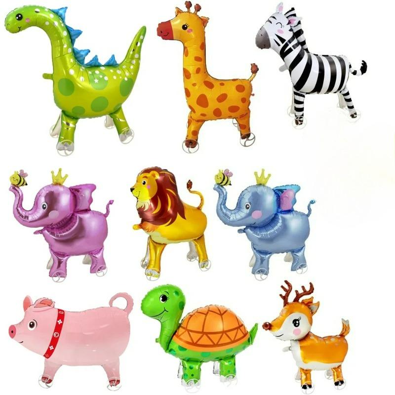 16pcs Cute Walking Animal Foil Balloons with Wheels Walking Wheels Elephants Dinosaurs Lions Rabbits Children's Toy Balloons