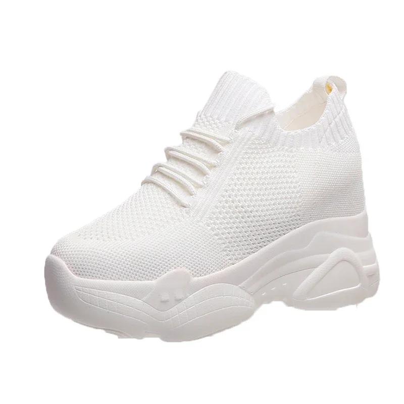 Rimocy Breathable Air Mesh Chunky Sneakers Women 2025 Spring Summer Knitted Height Increasing Shoes Woman White Casual Footwear