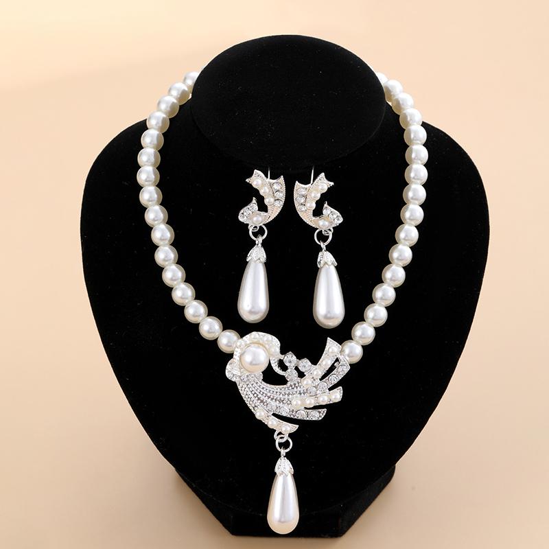Pearl Necklace Earrings Set For Girls All  Novel Alloy Gold And Silver Two-Piece Set