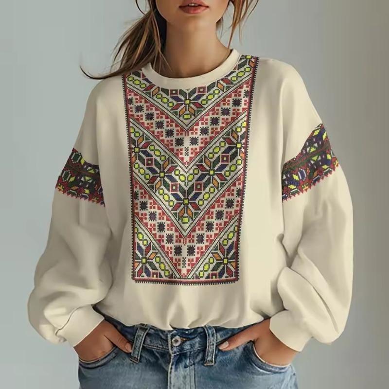 

Жіночі світшоти в стилі ретро, ​​традиційний графічний 3D-принт, великі толстовки з довгим рукавом, жіночий одяг, повсякденні світшоти L