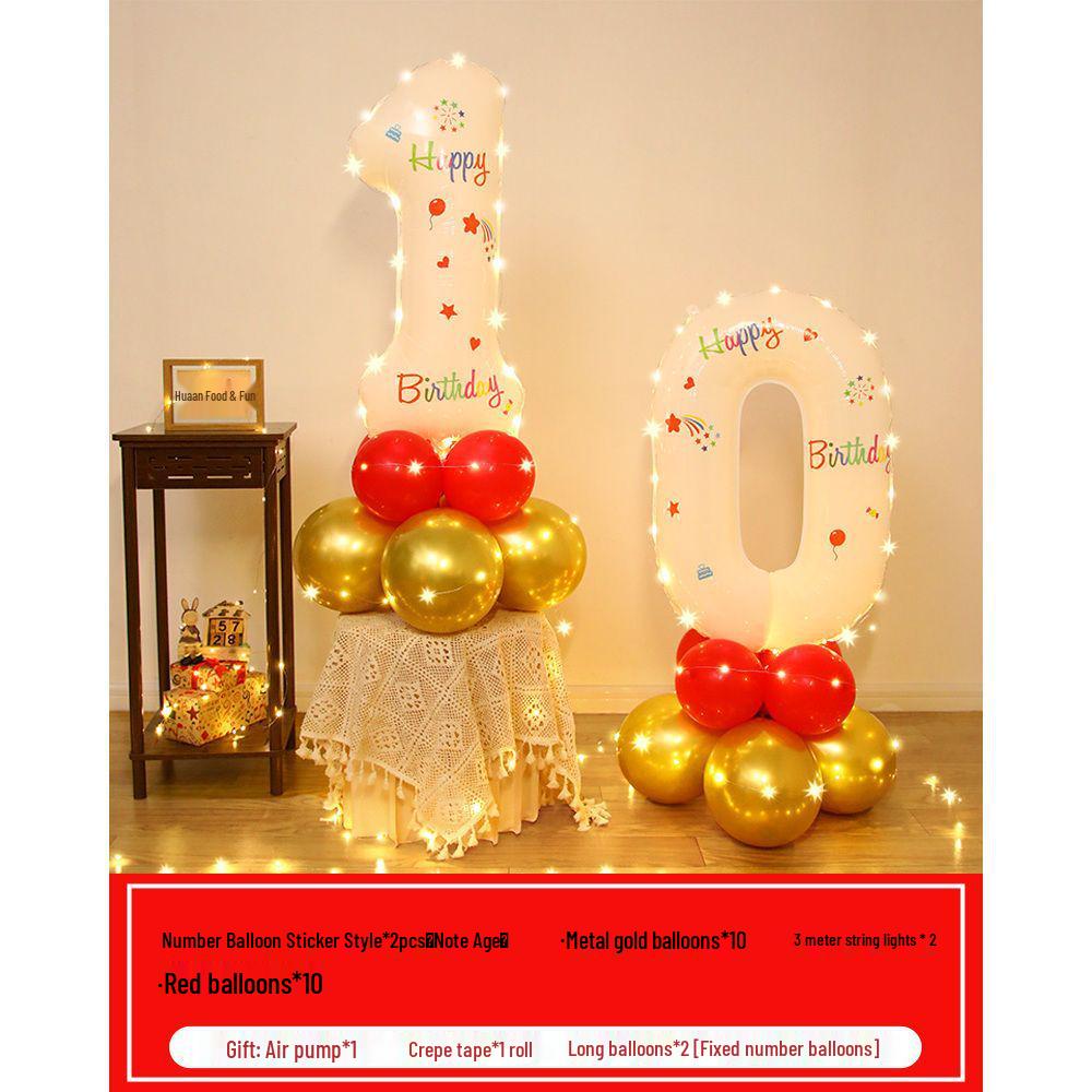 Floating Light-Up Number Balloons for Kids' 10th Birthday Decoration Scene