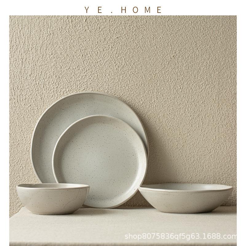 Gypsy Series Japanese Retro Irregular Bowls, Ceramic Salad Bowls, Vegetable Plates, Steak Plates, Household Tableware, Vegetable Bowls