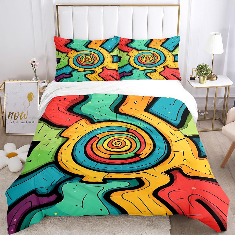3pc Spiral Vibrant Cover Set - 1 Quilt Cover + 2 Pillowcases, All Seasons Bedroom Setting, Perfect for Home070