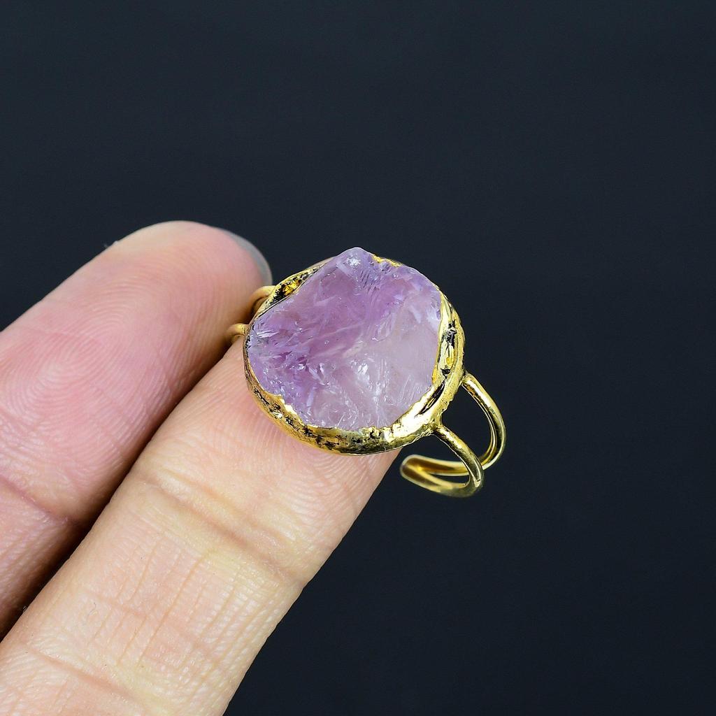 Amethyst Handmade Gemstone Ring, Copper Electroformed Ring Antique Jewelry, Adjustable Ring Engagement Gift