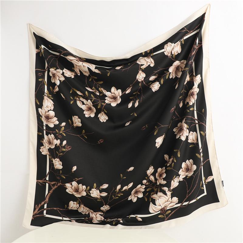 Headscarf Printed Twill Silk Large Square Scarf Small Fragrant Silk Scarf Women'S Anti-Sun Scarf Decorative Scarf Shawl 90Cm