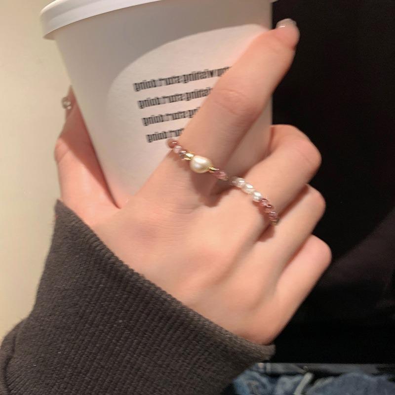 Freshwater Pearl Bodhi Splicing Elastic Ring Baroque Personalized Index Finger Ring Fashion Girlfriend Versatile Jewelry Wholesale