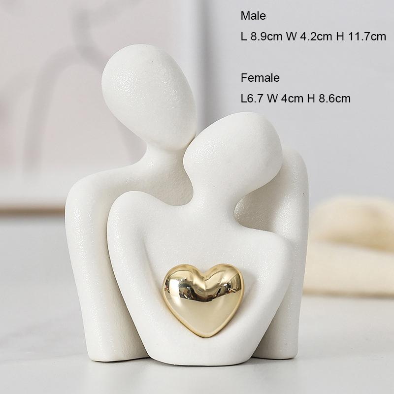 Nordic Abstract Couple Statue Simple Character Sculpture Couple Hug Art Decoration Ceramic Crafts Ornaments