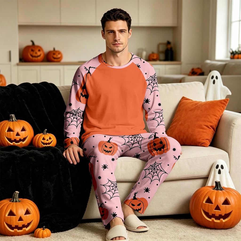 Men's Printed Two-Piece Pajama Set Comfortable Sleepwear for Home