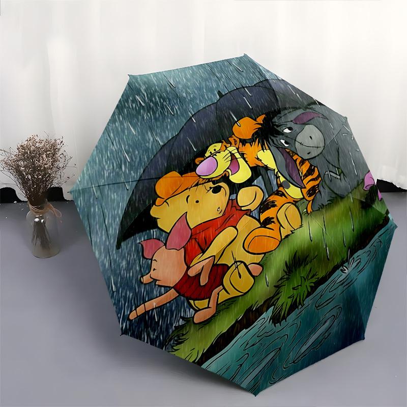 Rainy Day Winnie the Pooh Themed Automatic Opening and Closing Umbrella, Brightly Colored 8-rib Portable Umbrella, Suitable for Men and Wome