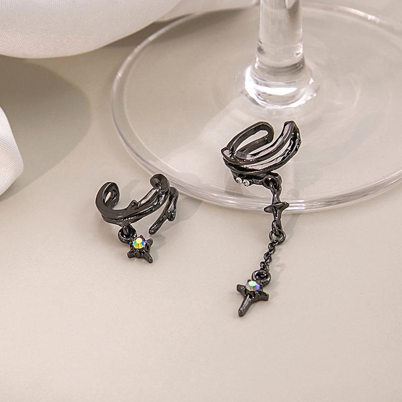 Asymmetrical Star & Cross Tassel Ear Clips for Women