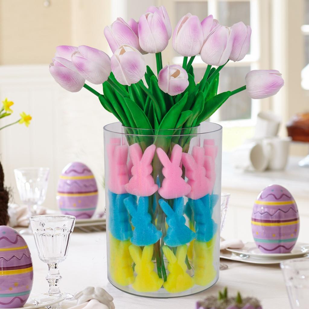 Easter Bunny With Tulips High Elastic Sponge Stamping Flower Arrangement PU Sponge