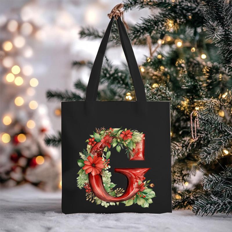 Christmas letter flower print niche trend tote bag shoulder bag