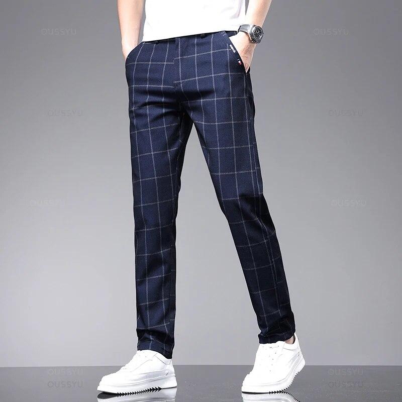 Spring and Summer Plaid Workwear Stretch Pants Men's Business Fashion Slim Casual Pants