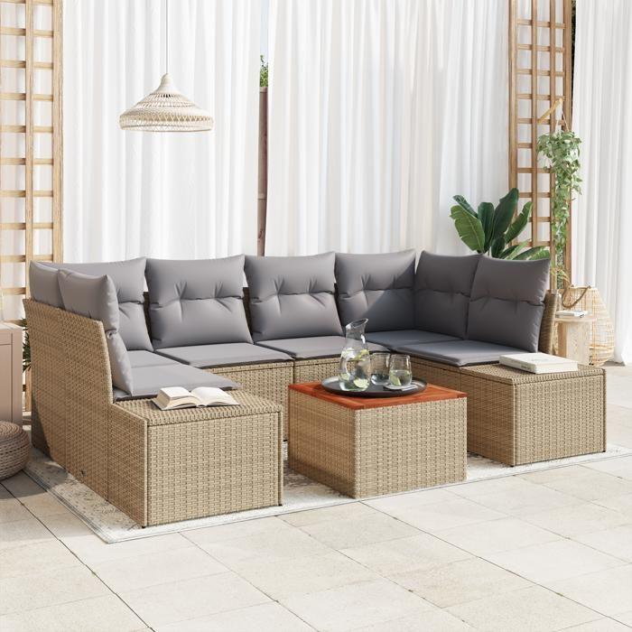 VidaXL Ensemble de canapé de jardin 7 pièces avec coussins beige poly rattan acacia 3347910