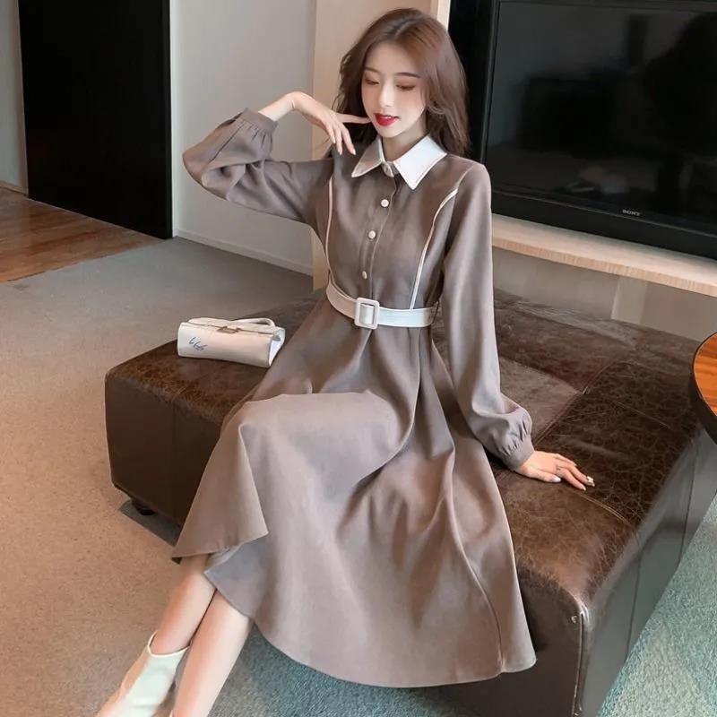 

Elegant Spring/Fall 2022 A-Line Shirt Dress with Coat - Light Luxury Design XL хакі