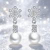 925 Sterling Silver Stylish Simple Snowflake Zircon Pearl Stud Earrings Birthday Party Anniversary Gift Daily Commuter