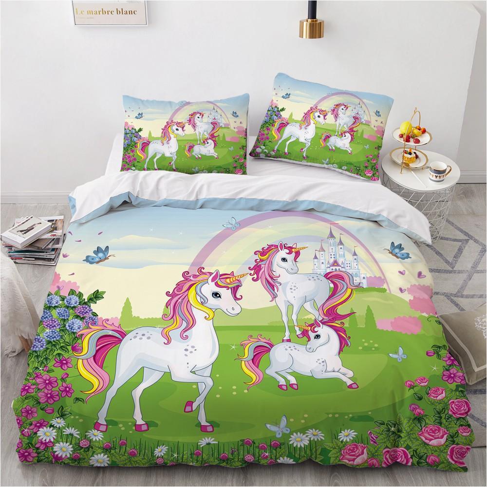 1 Cartoon unicorn Duvet Cover Pillowcase Bedding Set  Adult Boys Girls Bedroom Decoration Children Gift Single Double Large Size