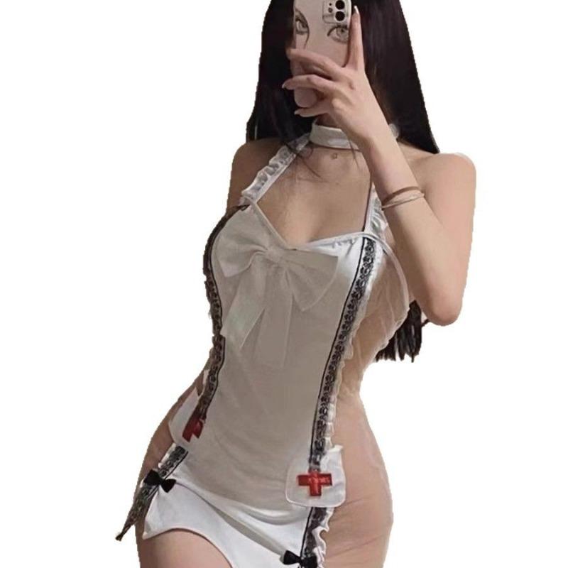 Sexy Lingerie Suspenders Lace Perspective Nurse Uniform Hot Sexy Uniform Suit Cosplay Pure Lust Pajamas Woman