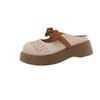 2025 new square head thick heel color matching bow Mary Jane shoes women's fashion versatile French temperament slippers