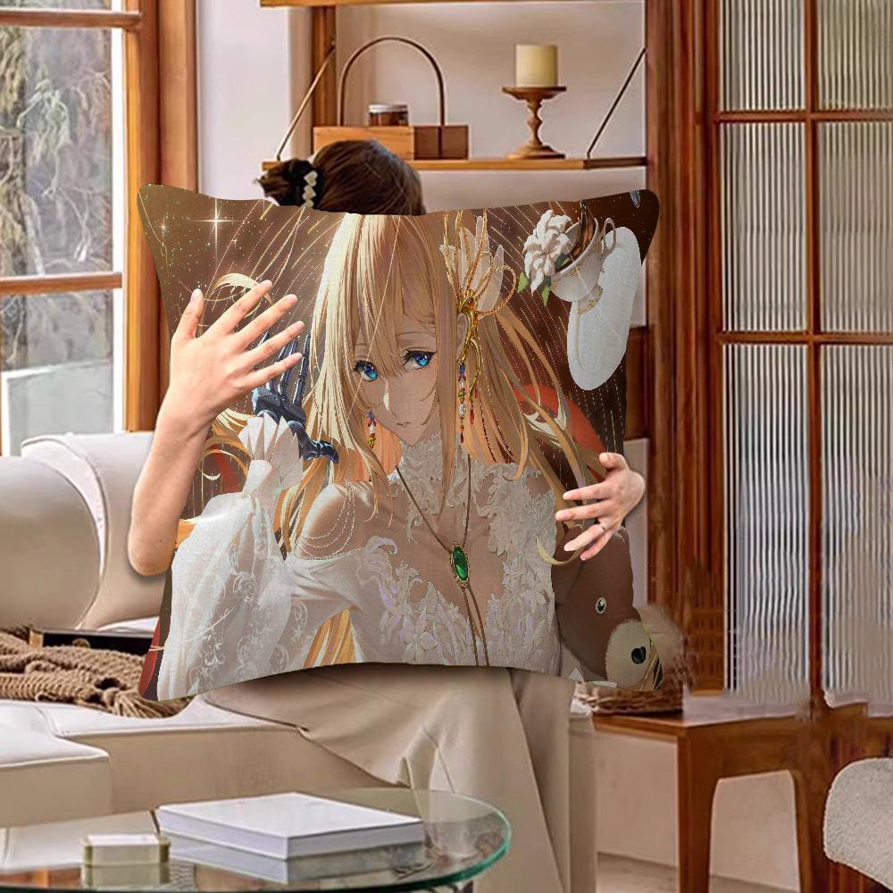 Anime Violet Evergarden Pillow Covers Cartoon Sofa Decorative Home Double-sided Printing Short Plush Cute Cushion Cover