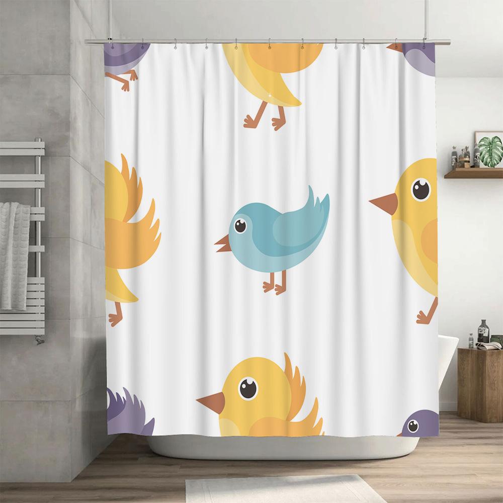 Adorable Blue Bird Yellow Duck Shower Curtain For Bathroom Decor Water Repellent Fabric, 72X84In (183Cm X 213Cm)