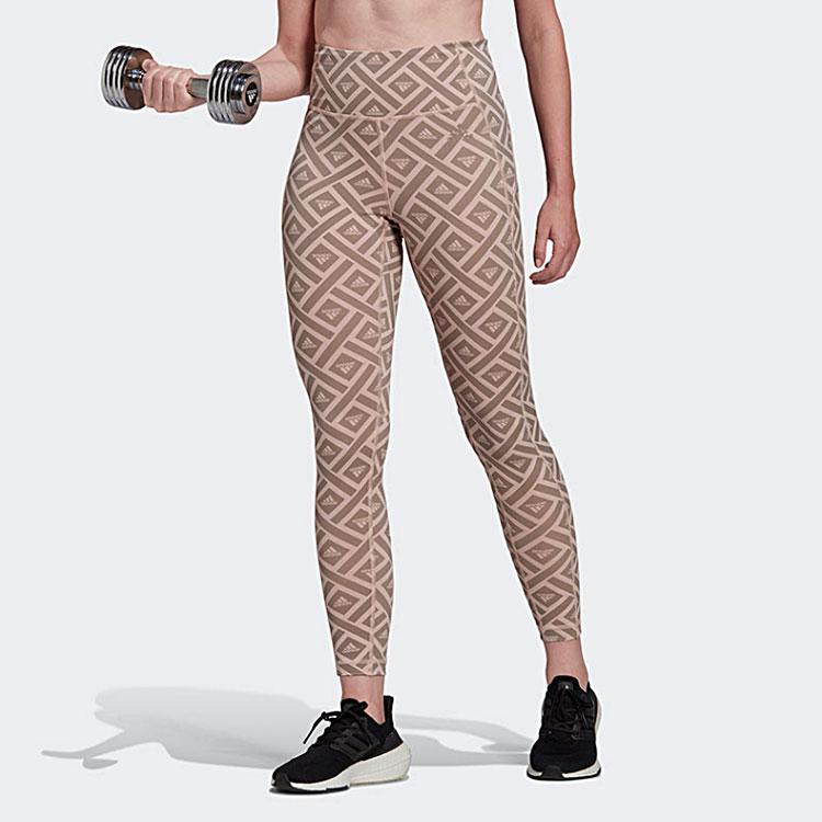 Adidas Patterned Full Print Fitness Leggings Women Leggings Brown HM3224