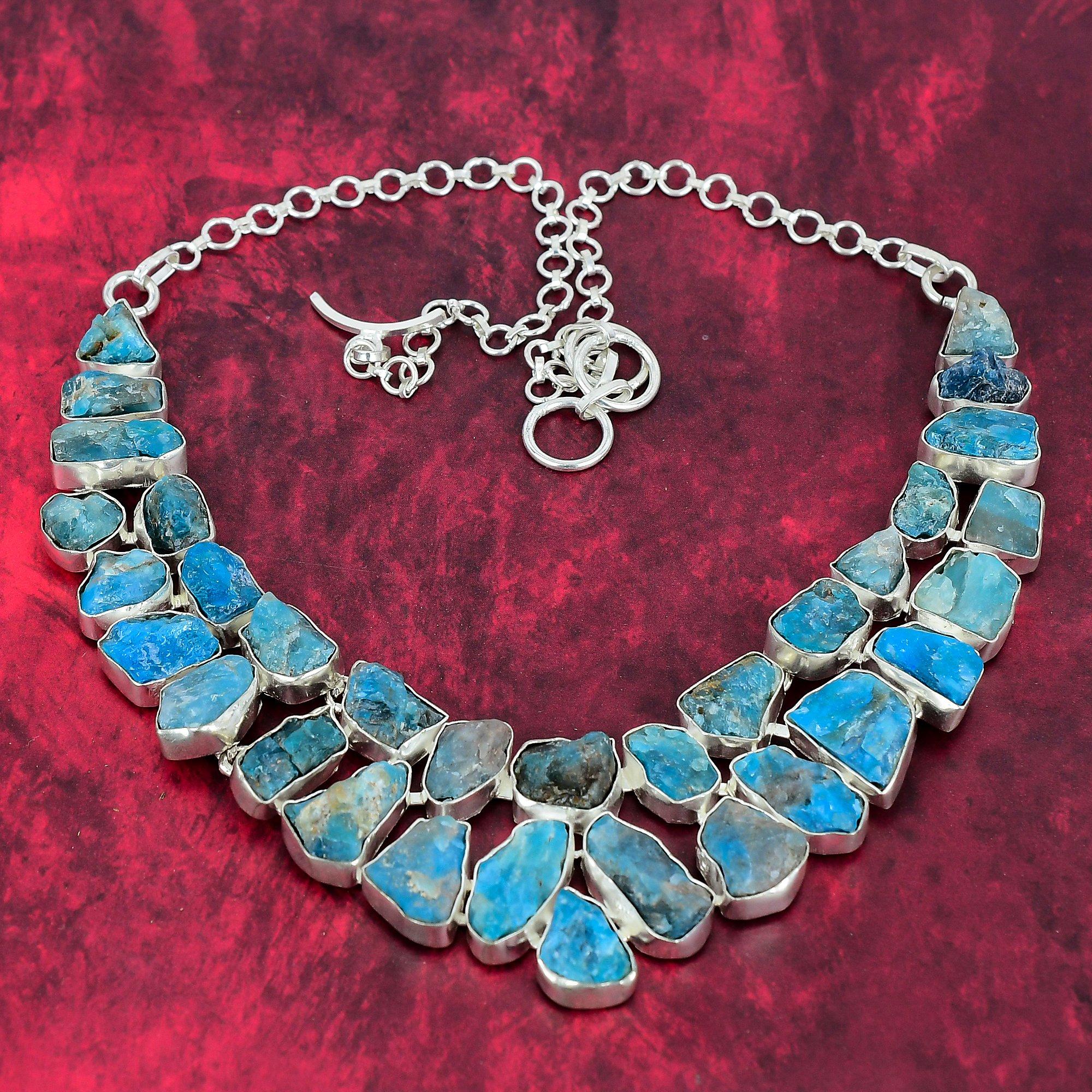 

Ожерелье из грубого неонового апатита, ожерелье из чистого серебра 925 пробы, регулируемые ювелирные изделия-цепочки, удивительное ожерелье ручной работы из настоящего драгоценного камня Adjustable with 18 inches синий