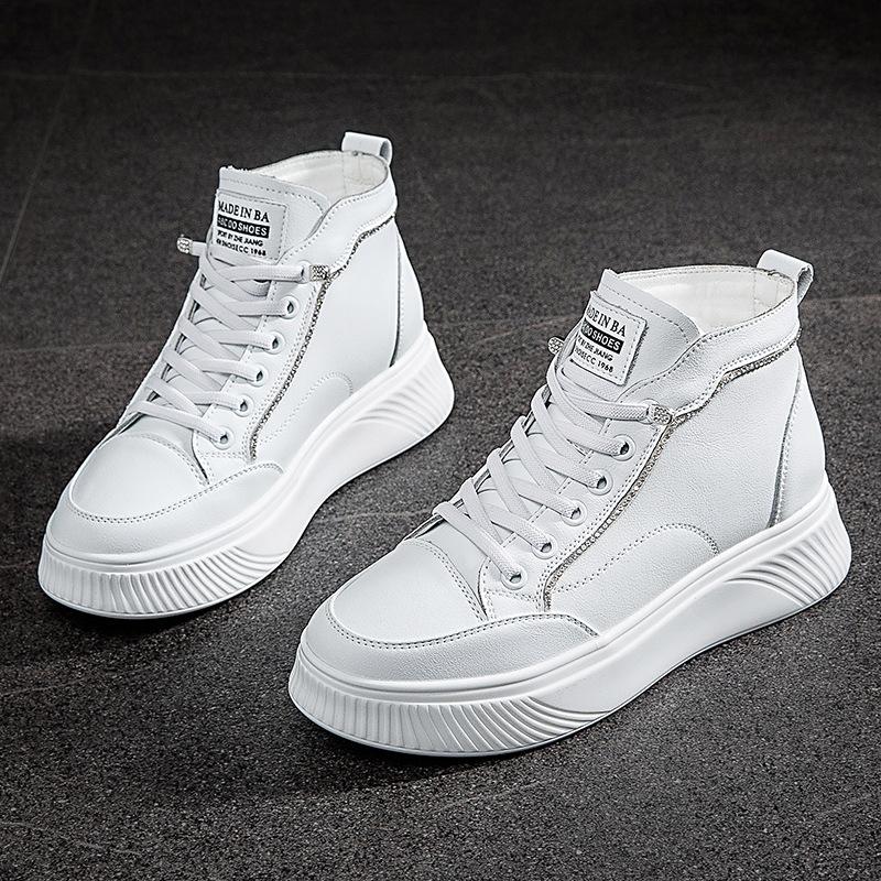 

Модные женские ботильоны из натуральной кожи 5,5 см на платформе, кроссовки с высоким верхом, белые, весенне-осенние, теплые, с мехом, зимняя женская обувь 39 белый