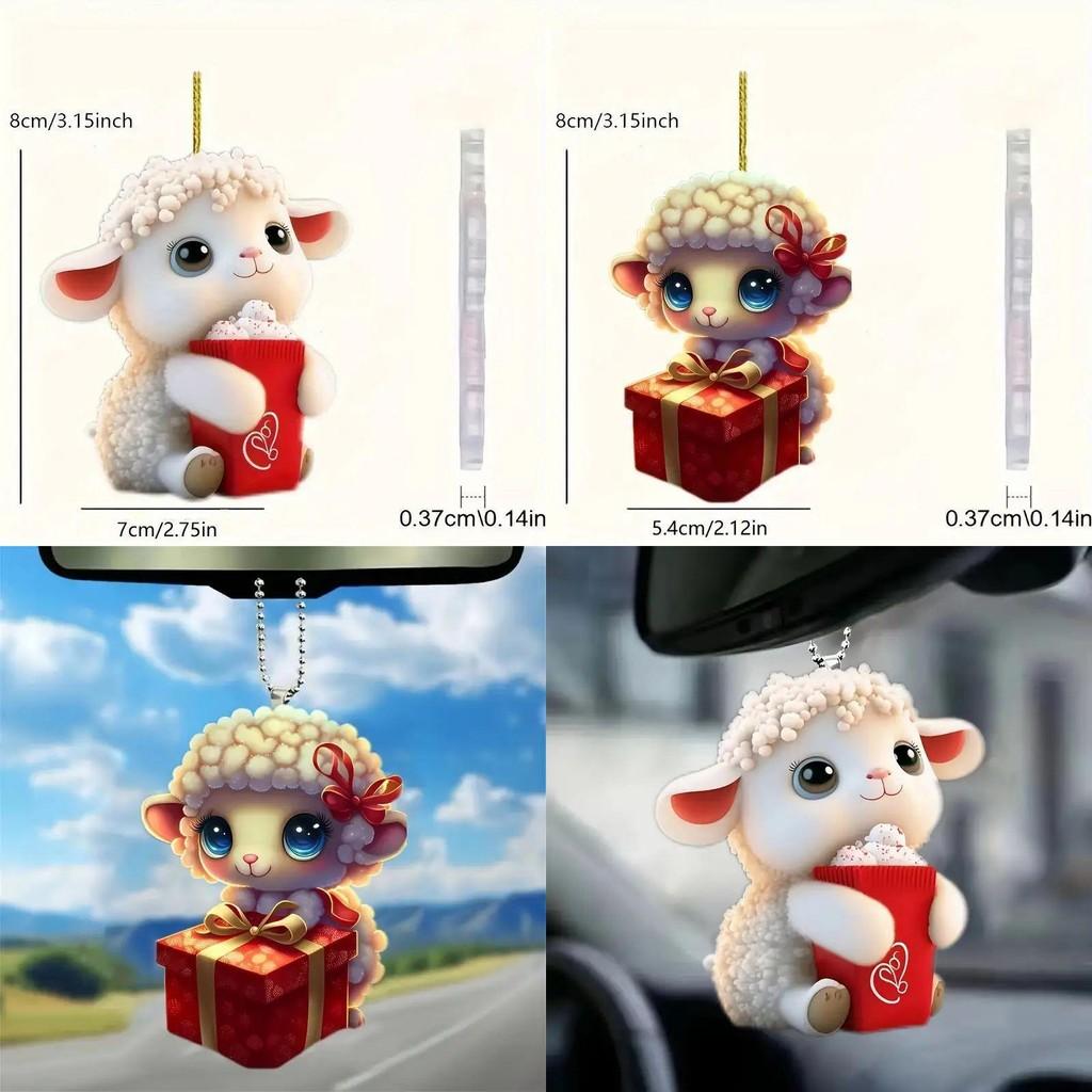 Charming Acrylic Christmas Sheep Pendant Ideal For Holiday Car Mirror Decoration