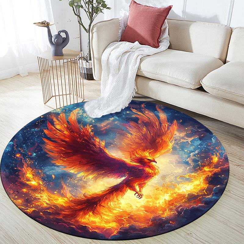 Phoenix Rising Round Area Rug,Carpet Rug for Living Room Bedroom Sofa Playroom Decor,Non-slip Floor Mat