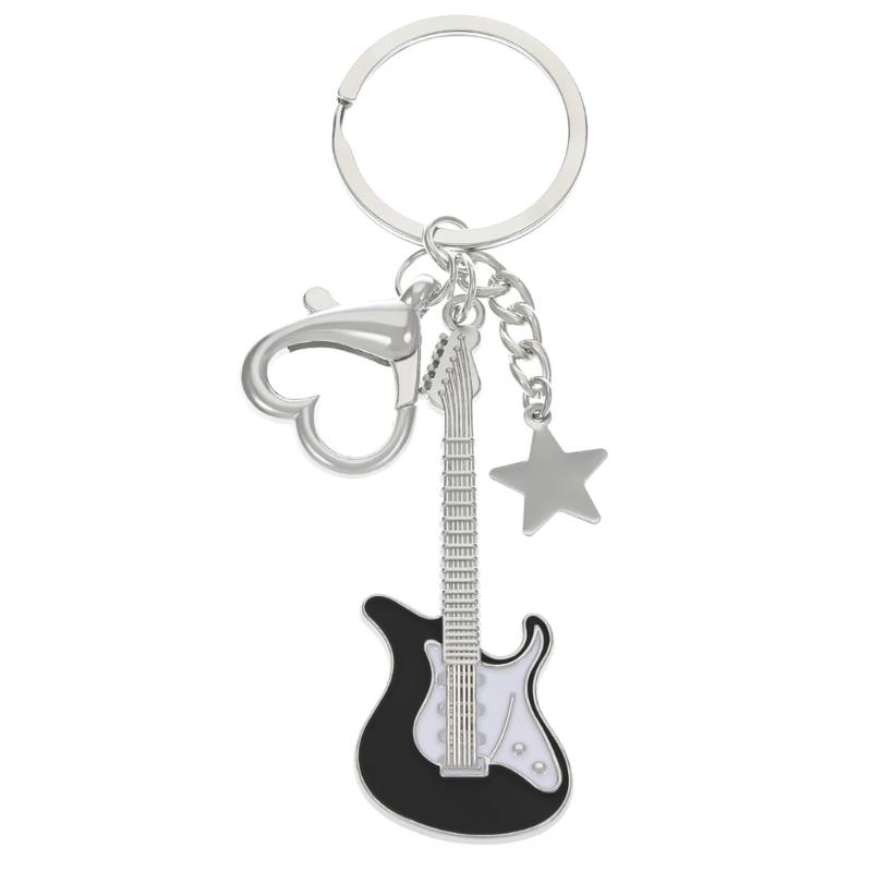 Y2K Guitar Keychain Heart Star Pendant Keyring Accessories Gift for Women Bag