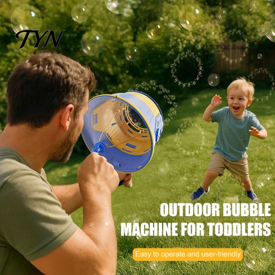 Battery-Free Outdoor Sports Toy Air Cannon for Kids, Handheld Powered Bubble Blower with Portable Maker Solution 10 Refills, Practical