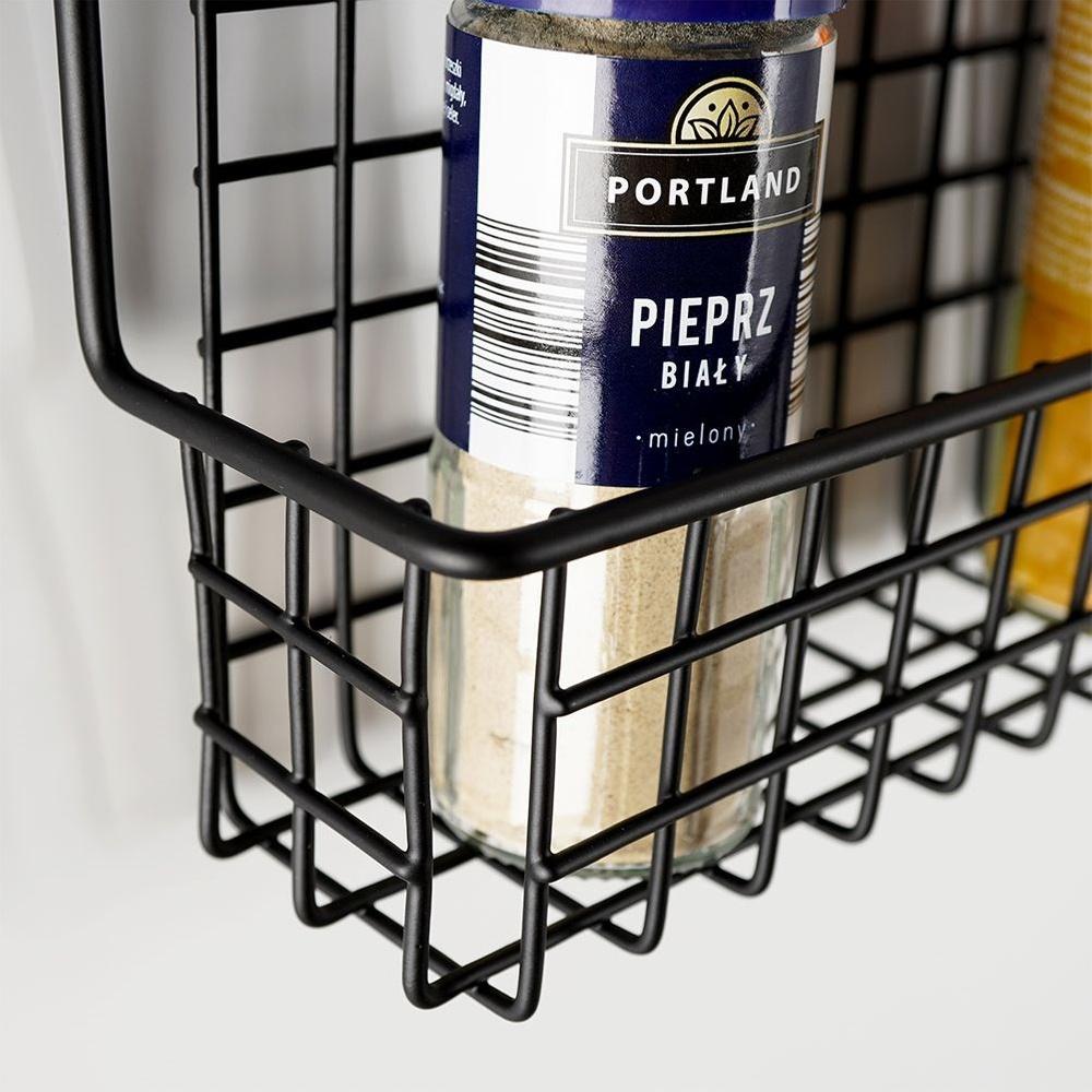 Black Metal Kitchen Bathroom Wall Shelf for Spices and Cosmetics