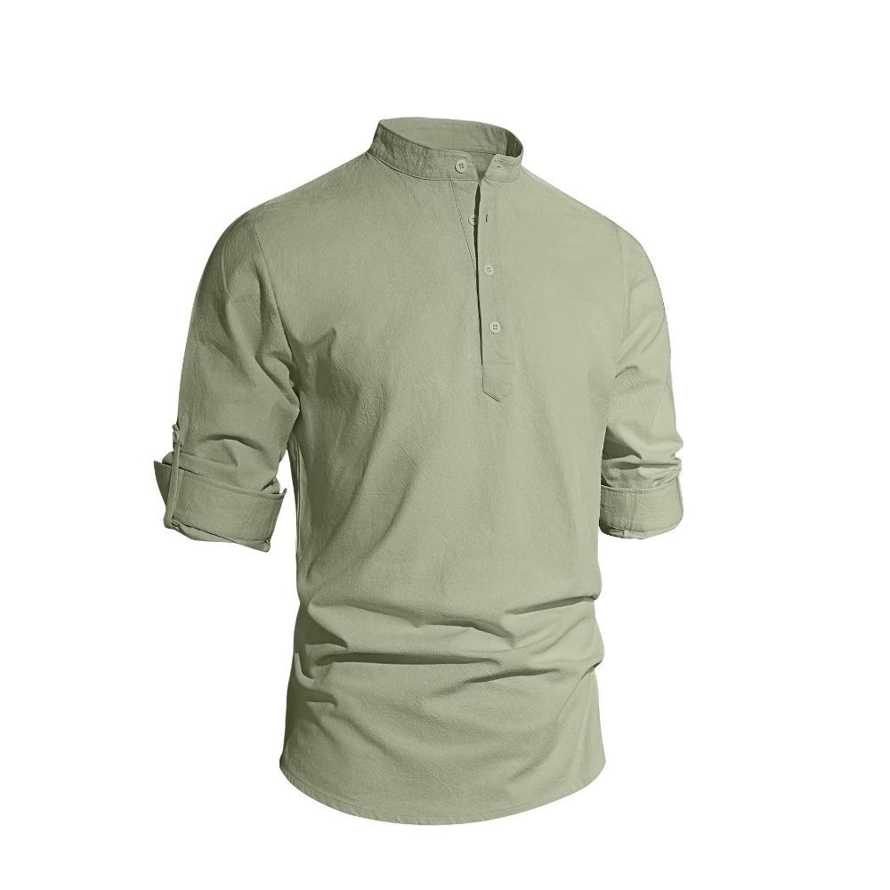 Men's New Style Shirt - Men's Solid Color Collar Long-Sleeved Cotton-Linen Shirt - Large Size - Fashionable Casual Shirt for Men