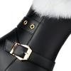 Winter Ankle Boots Women's with Warm Rabbit Fur Comfy Round Toe Chunky High Heels Shoes Soft PU Belt Footwear