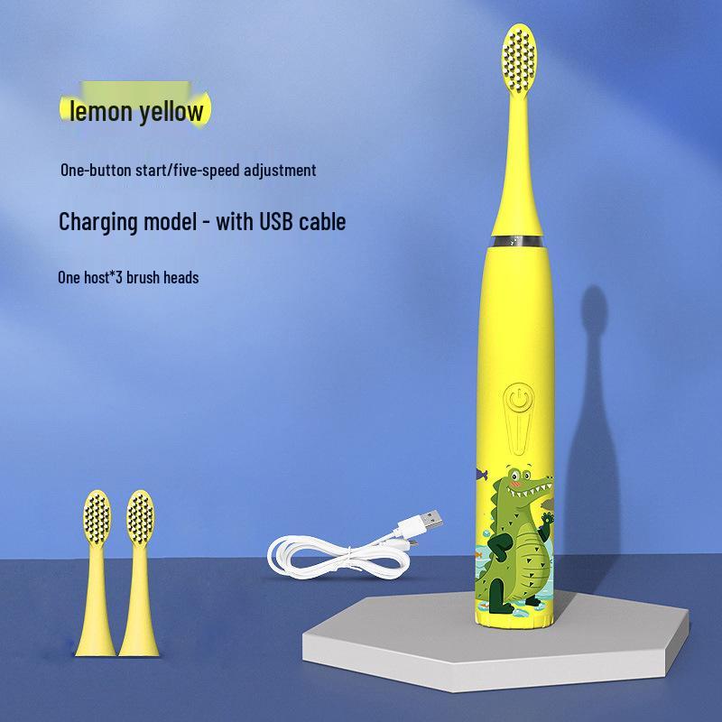 Waterproof Ultrasonic Kids' Electric Toothbrush - Cute Cartoon Design, Soft Bristles, IP7 Rated, Perfect Gift