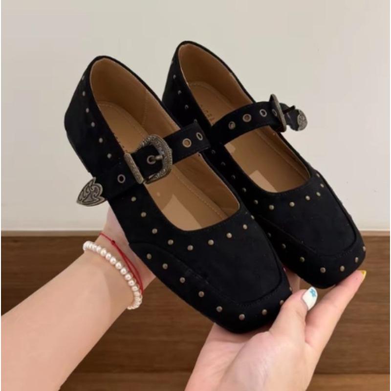 New Women's Shoes Suede Flats Loafers Women Marie Jane Shoes Square Toe Ballet Dance Shoes Luxury Dress Zapatos De Mujer
