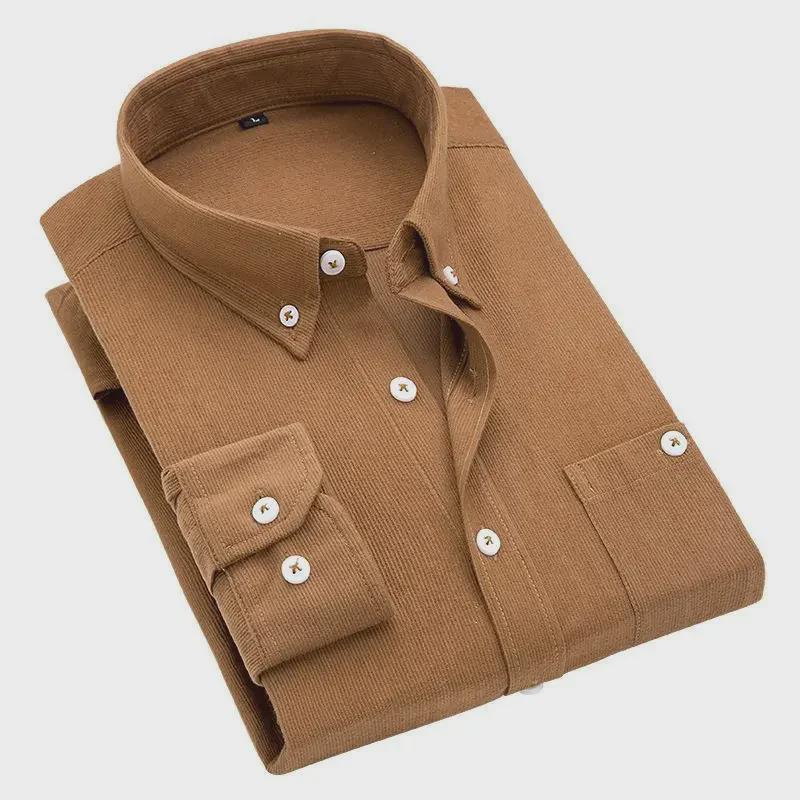 

Мужская приталенная вельветовая рубашка - однотонная, с длинным рукавом, повседневная деловая, модная весна/осень 4XL