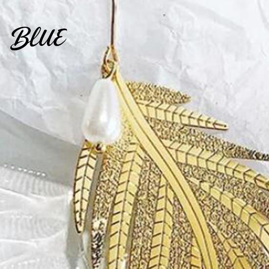Face Slimming Earrings Fashion Feather Drop Elegant Metal Faux Pearl
