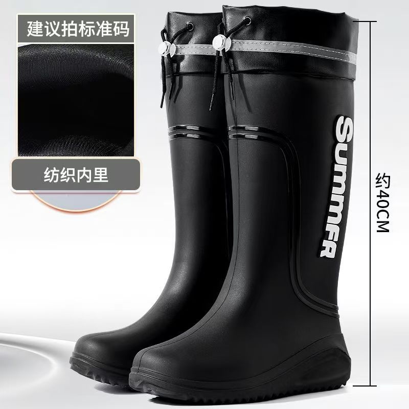 Men's Fleece Lined Waterproof Rain Boots Mid Calf Non-Slip Lightweight Outdoor Work Kitchen Delivery ShoesRubber Work Boots