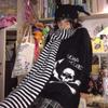 Suéter de Calaveras Gótico Grunge Estética Oscura Jersey de Punto Cuello en V Harajuku Holgado Mohair Pulóver Emo Alt Punto Y2k