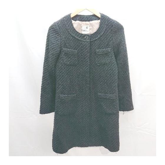 earth musicecology front button pocket plain wool blend long sleeve coat size S black ladies E [Used]