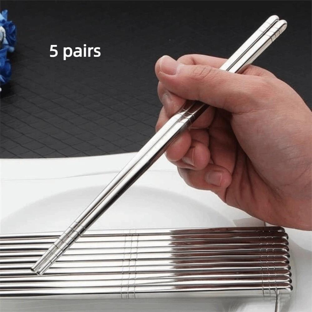 5 pairs Reusable Chinese Chopsticks Non-slip Metal Chop Sticks Sushi Chopstick  Cutlery Sets