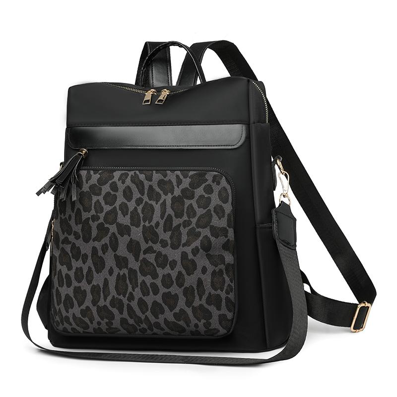 Vintage Leopard Print Stitching Backpack Multi-functional Shoulder Bag Large Capacity Student Backpack