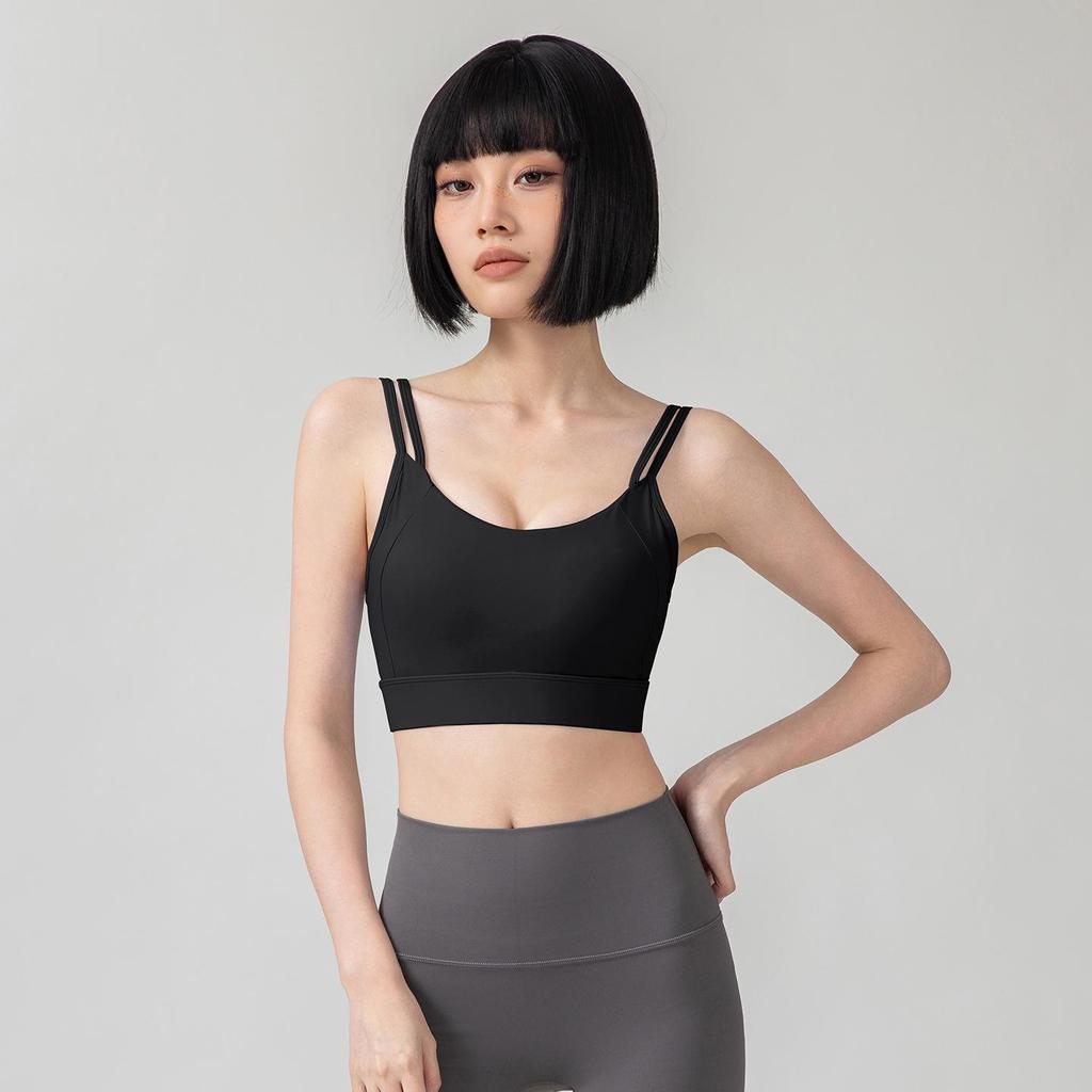Damen Sexy Rücken Fitness Sport-BH mit U-Ausschnitt und Doppelträgern - Stoßfestes Yoga-Top mit festen Cups