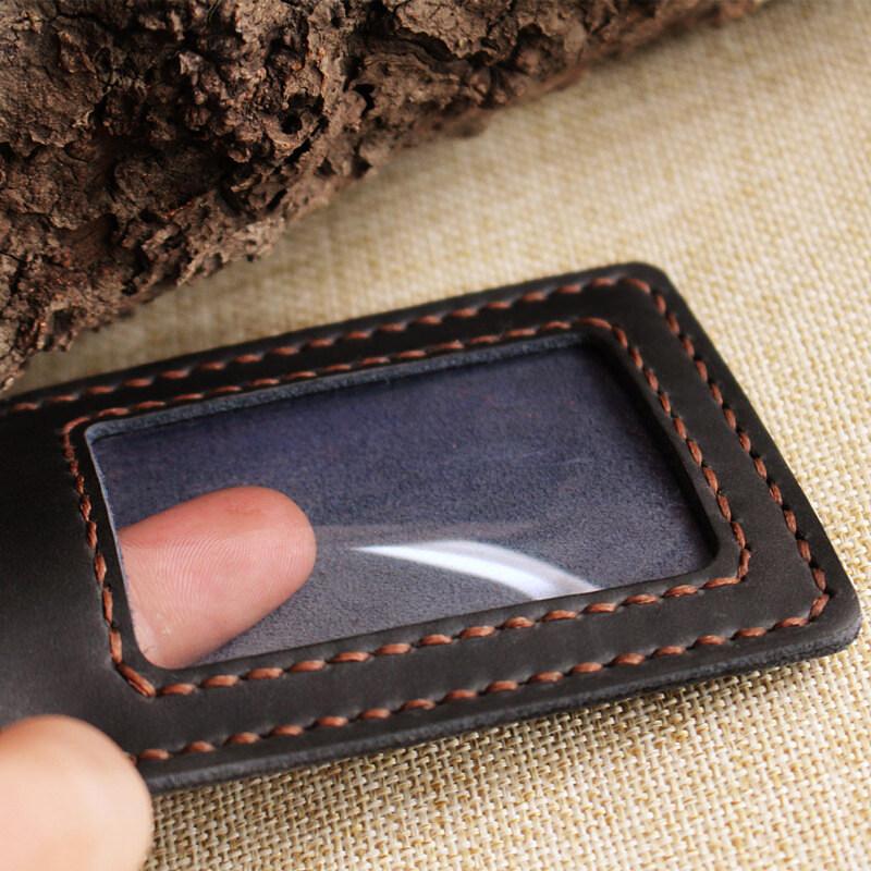 NEW Soft Leather Cowhide ID Badge Holder Name Tag Case with Neck Strap Chest Card Work Pass Meal Card Bus Card Holders Keychain School Office Supplies