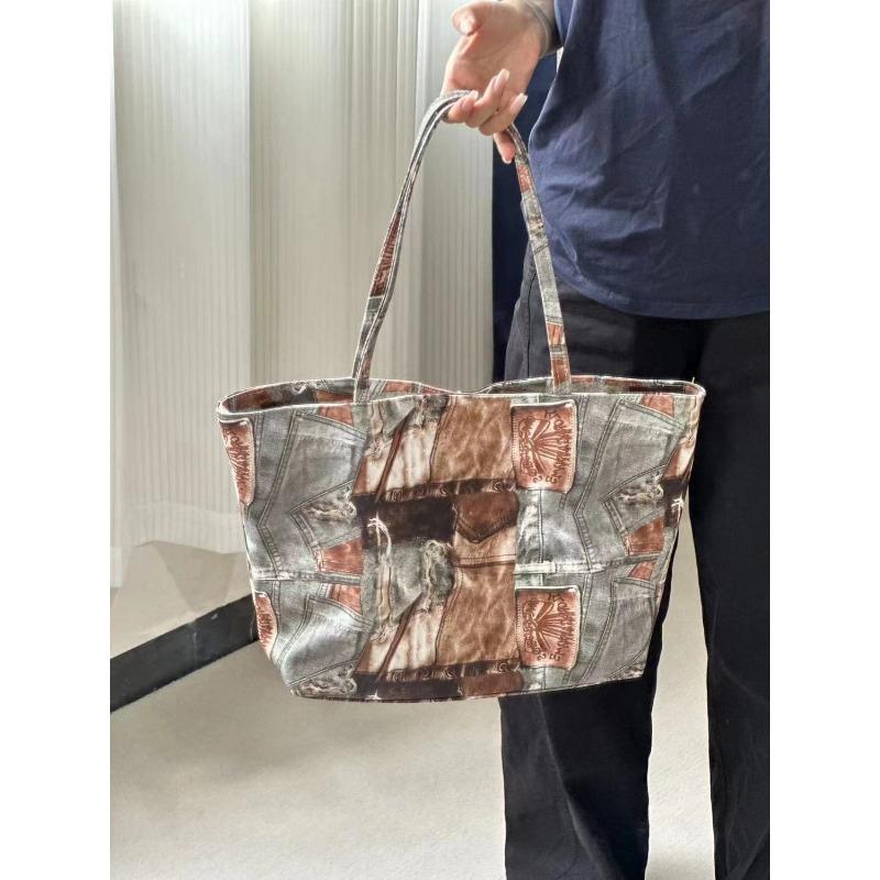 Small-scale Design Wide Shoulder Strap Single Shoulder Bag with Retro Color Contrast and Large Capacity Crossbody Bag