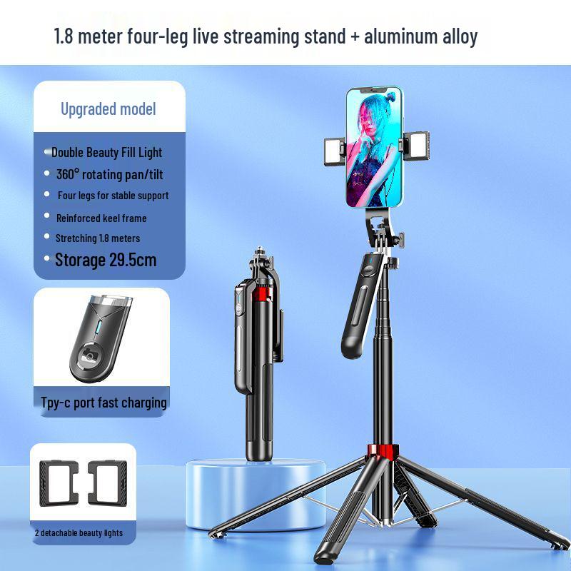 1.8m Anti-Shake Gimbal Selfie Stick Tripod for Mobile: 360° Rotation, Ideal for TikTok Live Streaming and Handheld Shooting.