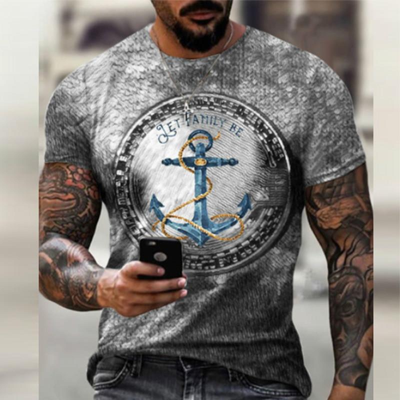 

Мужская летняя футболка с 3D-принтом якоря в морском стиле, уличная персонализированная одежда большого размера 6XL