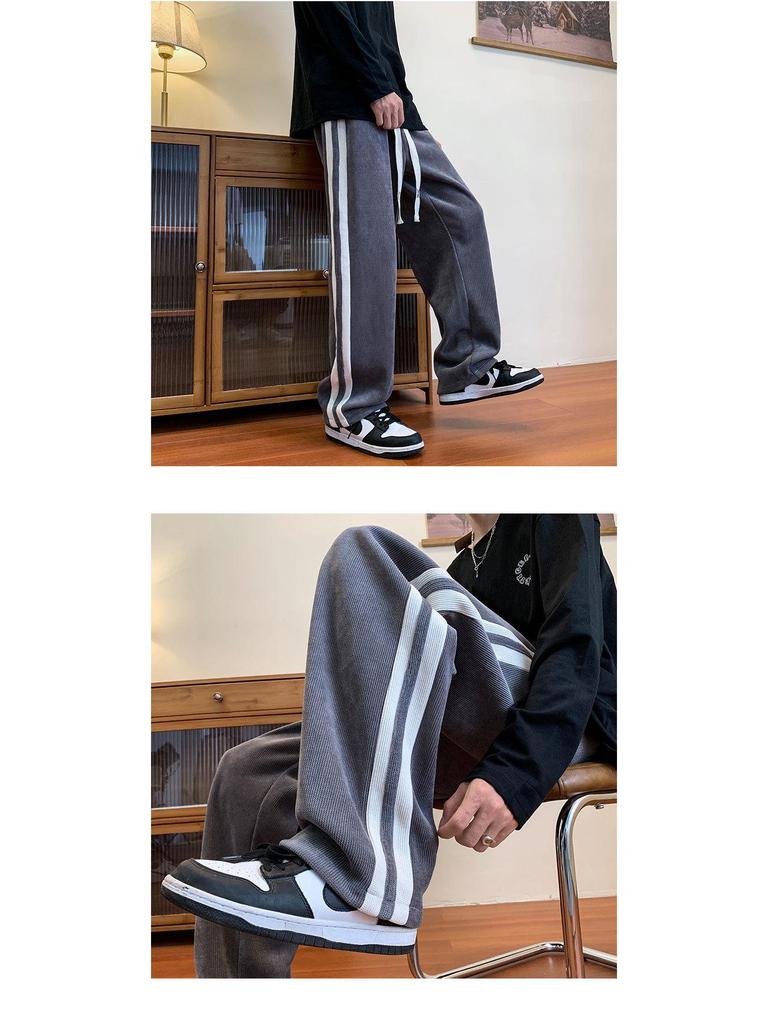 Męskie wszechstronne spodnie sztruksowe o dużej gramaturze - Wiosna/Jesień Proste nogawki Luźny krój Modna odzież codzienna